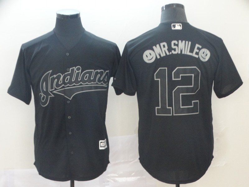 Men Cleveland Indians #12 Mr Smile Black MLB Jerseys->cleveland indians->MLB Jersey